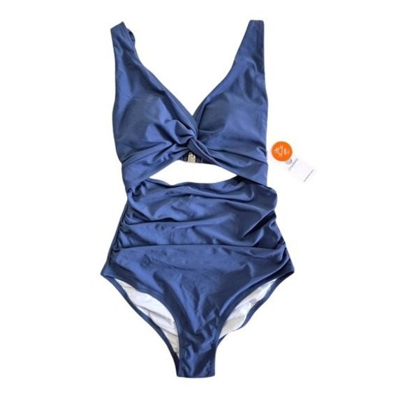 Charmo Other - Charmo Blue Twist Front Cutout Ruched One Piece Swimsuit UPF 50+ NWT Small